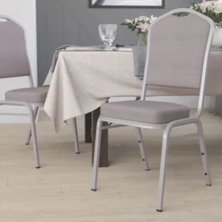 Flash Furniture HERCULES Series Crown Back Stacking Banquet Chair With Gray Dot Fabric And 2.5'' Thick Seat - Silver Frame