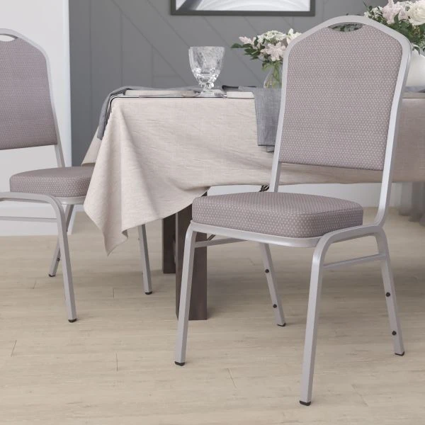 Flash Furniture HERCULES Series Crown Back Stacking Banquet Chair With Gray Dot Fabric And 2.5'' Thick Seat - Silver Frame 1 Flash Furniture HERCULES Series Crown Back Stacking Banquet Chair With Gray Dot Fabric And 2.5'' Thick Seat - Silver Frame