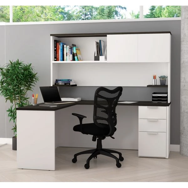 Bestar Pro-Concept Plus L-Desk With Hutch In White & Deep Grey 2 Bestar Pro-Concept Plus L-Desk With Hutch In White & Deep Grey - Image 2