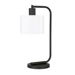 Cadmus 20.5" Tall Table Lamp With Glass Shade In Blackened Bronze/White Milk