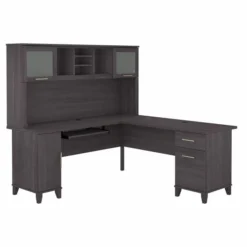Bush Furniture Somerset 72W L Shaped Desk With Hutch In Storm Gray
