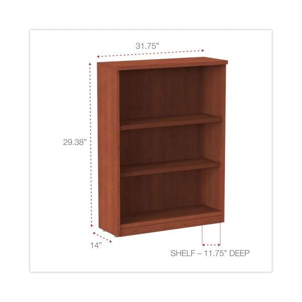 Alera Valencia Series Bookcase, Three-Shelf, 31.75w X 14d X 39.38h, Med Cherry 4 Alera Valencia Series Bookcase, Three-Shelf, 31.75w X 14d X 39.38h, Med Cherry - Image 4