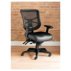 Alera Elusion Series Mesh Mid-Back Multifunction Chair, Supports Up To 250 Lbs., Black Seat/Black Back, Black Base