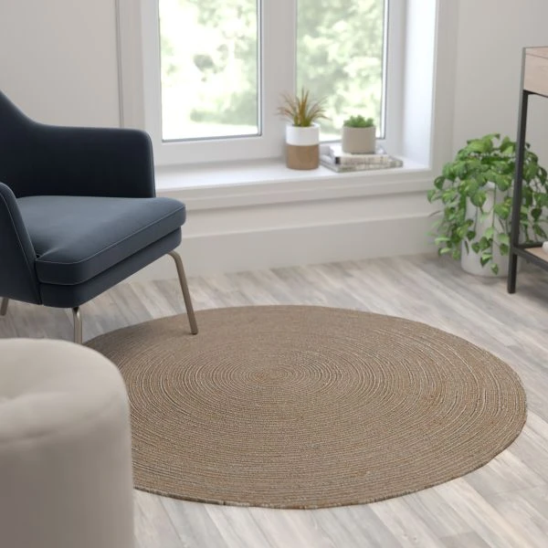 Kelsey 4 Foot Round Braided Design Natural Jute And Polyester Blend Indoor Area Rug 1 Kelsey 4 Foot Round Braided Design Natural Jute And Polyester Blend Indoor Area Rug