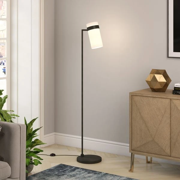 Marsden 60" Tall Floor Lamp With Fabric Shade In Blackened Bronze/White 2 Marsden 60" Tall Floor Lamp With Fabric Shade In Blackened Bronze/White - Image 2