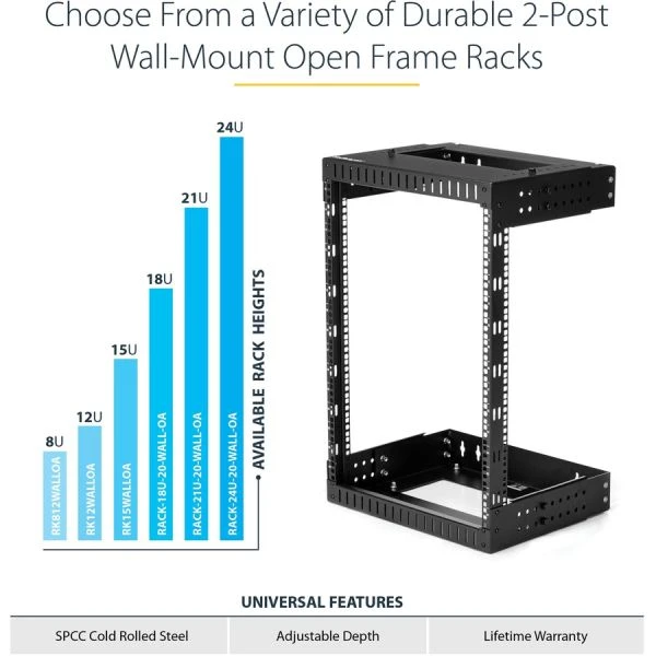StarTech.com 18U 19" Wall Mount Network Rack - Adjustable Depth 12-20" Open Frame For Server Room /AV/Data/Computer Equipment W/Cage Nuts 7 StarTech.com 18U 19" Wall Mount Network Rack - Adjustable Depth 12-20" Open Frame For Server Room /AV/Data/Computer Equipment W/Cage Nuts - Image 7