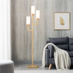 Basso 3-Light Torchiere Floor Lamp With Fabric Shade In Brass/White -office furniture sale b83556f78f4744cd4410cc1c455b355470
