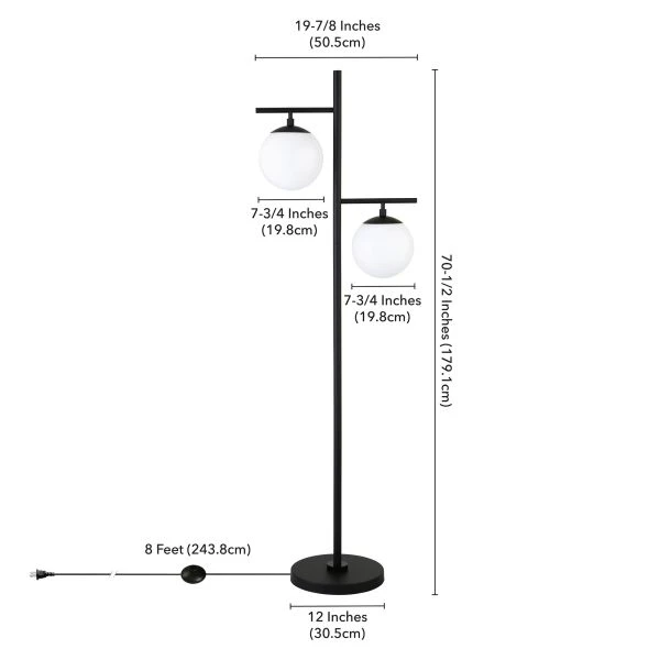 Pyrus 2-Light Floor Lamp With Glass Shades In Blackened Bronze/White Milk 6 Pyrus 2-Light Floor Lamp With Glass Shades In Blackened Bronze/White Milk - Image 6
