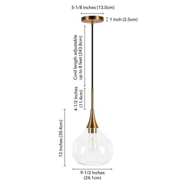 Ida 9.5" Wide Pendant With Glass Shade In Brass/Clear 5 Ida 9.5" Wide Pendant With Glass Shade In Brass/Clear - Image 5