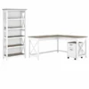 Bush Furniture Key West 60W L Shaped Desk With 2 Drawer Mobile File Cabinet And 5 Shelf Bookcase In Pure White And Shiplap Gray