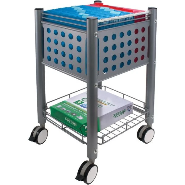 Vertiflex Sidekick File Cart, Metal, 1 Shelf, 1 Bin, 13.75" X 15.5" X 26.25", Matte Gray 2 Vertiflex Sidekick File Cart, Metal, 1 Shelf, 1 Bin, 13.75" X 15.5" X 26.25", Matte Gray - Image 2