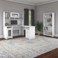 Bush Furniture Cabot 60W L Shaped Computer Desk With Hutch And 5 Shelf Bookcase In White -office furniture sale b94c69872183b194b4933a25df0c970ce1