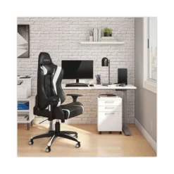 Emerge Vartan Bonded Leather Gaming Chair, Supports Up To 275 Lbs, White/Black Seat, White/Black Back, Black Base -office furniture sale b9590b03785caa1fb117f22a05b816392d