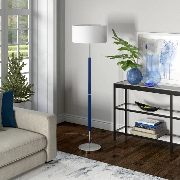 Simone 2-Light Floor Lamp With Fabric Shade In Blue/Polished Nickel/White 3 Simone 2-Light Floor Lamp With Fabric Shade In Blue/Polished Nickel/White - Image 3