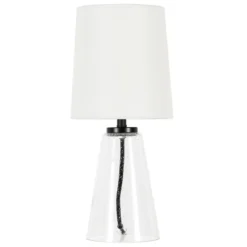 Quimby 15.75" Tall Mini Lamp With Fabric Shade In Seeded Glass/White