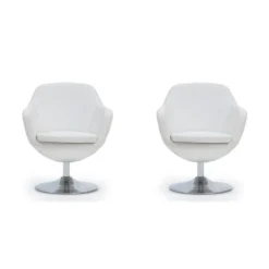 Caisson Faux Leather Swivel Accent Chair In White And Polished Chrome (Set Of 2)