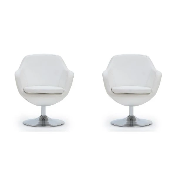 Caisson Faux Leather Swivel Accent Chair In White And Polished Chrome (Set Of 2) 1 Caisson Faux Leather Swivel Accent Chair In White And Polished Chrome (Set Of 2)