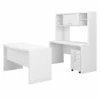 Office By Kathy Ireland Echo Bow Front Desk, Credenza With Hutch And Mobile File Cabinet In Pure White