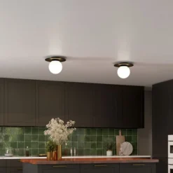 Amma 12" Wide Flush Mount With Glass Shade In Blackened Bronze/White -office furniture sale bb30308dc1f99e030fb4924d8abf91f697