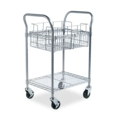 Safco Dual-Purpose Wire Mail And Filing Cart, Metal, 1 Shelf, 1 Bin, 26.75" X 18.75" X 38.5", Metallic Gray -office furniture sale bb4bce255b86ee140637589a30e853470b