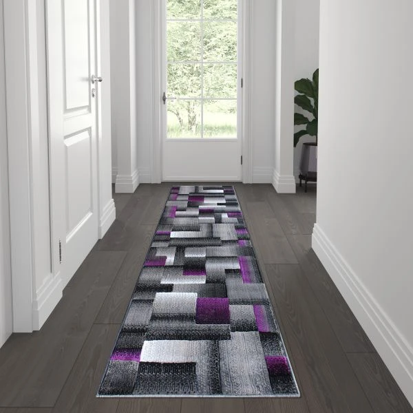 Elio Collection 2' X 7' Purple Color Blocked Area Rug - Olefin Rug With Jute Backing - Entryway, Living Room, Or Bedroom 1 Elio Collection 2' X 7' Purple Color Blocked Area Rug - Olefin Rug With Jute Backing - Entryway, Living Room, Or Bedroom
