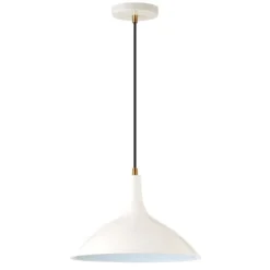 Barton 14" Wide Pendant With Metal Shade In Pearled White/Brass/Pearled White