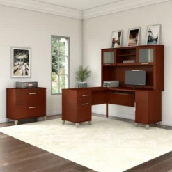 Bush Furniture Somerset 60W L Shaped Desk With Hutch And Lateral File Cabinet In Hansen Cherry -office furniture sale bc6c171caa9ac9b1224fbb5055efd385d4