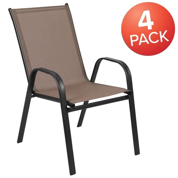 4 Pack Brazos Series Brown Outdoor Stack Chair With Flex Comfort Material And Metal Frame 3 4 Pack Brazos Series Brown Outdoor Stack Chair With Flex Comfort Material And Metal Frame - Image 3