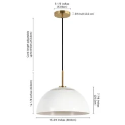 Jordyn 16" Wide Pendant With Metal Shade In White/Brushed Brass -office furniture sale bc935309822ef5f70694f567c4060ec8f9