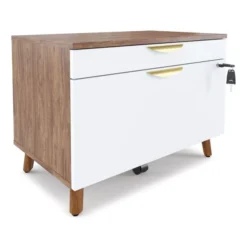 Union & Scale MidMod Lateral File Cabinet, 2-Drawers: Box/File, Legal/Letter, White/Espresso, 29.4" X 18.8" X 21.1"