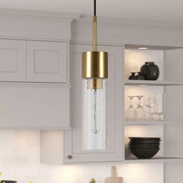 Lance 3.5" Wide Pendant With Glass Shade In Brass/Seeded 5 Lance 3.5" Wide Pendant With Glass Shade In Brass/Seeded - Image 5