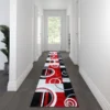Audra Collection 3' X 16' Red Abstract Area Rug - Olefin Rug With Jute Backing - Entryway, Living Room, Or Bedroom