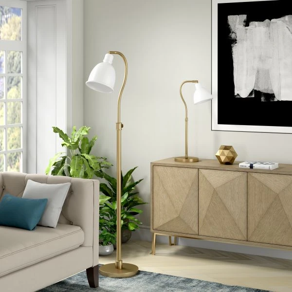 Vincent 25.13" Tall Table Lamp With Metal Shade In Brass/White/Brass 2 Vincent 25.13" Tall Table Lamp With Metal Shade In Brass/White/Brass - Image 2