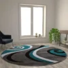 Athos Collection 8' X 8' Turquoise Abstract Area Rug - Olefin Rug With Jute Backing - Hallway, Entryway, Or Bedroom