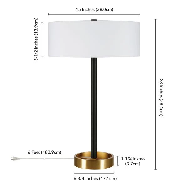 Estella 24" Tall Two-Tone Table Lamp With Fabric Shade In Matte Black/Brass/White 5 Estella 24" Tall Two-Tone Table Lamp With Fabric Shade In Matte Black/Brass/White - Image 5