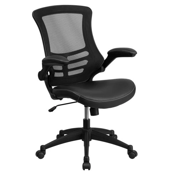 Flash Furniture Mid-Back Mesh Task Chair With Leather Padded Seat And Flip-Up Arms 3 Flash Furniture Mid-Back Mesh Task Chair With Leather Padded Seat And Flip-Up Arms - Image 3