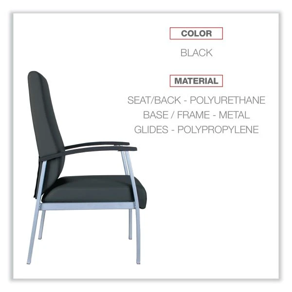 Alera MetaLounge Series High-Back Guest Chair, 24.6" X 26.96" X 42.91", Black Seat, Black Back, Silver Base 8 Alera MetaLounge Series High-Back Guest Chair, 24.6" X 26.96" X 42.91", Black Seat, Black Back, Silver Base - Image 8