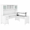 Bush Furniture Somerset 72W 3 Position Sit To Stand L Shaped Desk With Hutch In White