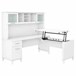 Bush Furniture Somerset 72W 3 Position Sit To Stand L Shaped Desk With Hutch In White