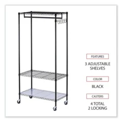 Alera Wire Shelving Garment Rack, 30 Garments, 36w X 18d X 75h, Black -office furniture sale be7fd3d039532be1908e13d208f87d5366