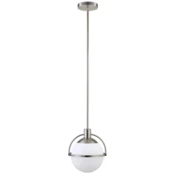 Cieonna 9.38" Wide Pendant With Glass Shade In Brushed Nickel/White Milk