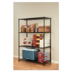 Alera NSF Certified Industrial Four-Shelf Wire Shelving Kit, 48w X 24d X 72h, Black -office furniture sale beaa56080ecae1e6f06bdafaba394f39d2
