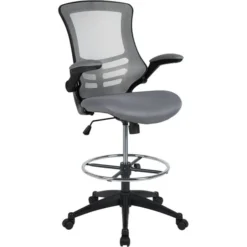Kelista Mid-Back Dark Gray Mesh Ergonomic Drafting Chair With Adjustable Foot Ring And Flip-Up Arms