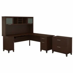 Bush Furniture Somerset 72W L Shaped Desk With Hutch And Lateral File Cabinet In Mocha Cherry