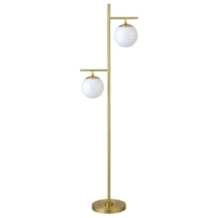 Pyrus 2-Light Floor Lamp With Glass Shades In Brass/White Milk