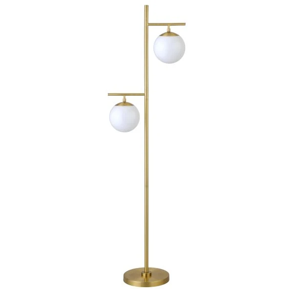 Pyrus 2-Light Floor Lamp With Glass Shades In Brass/White Milk 1 Pyrus 2-Light Floor Lamp With Glass Shades In Brass/White Milk