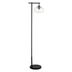 Blume 68" Tall Arc Floor Lamp With Glass Shade In Blackened Bronze/Seeded