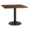 Graniss 36'' Square Walnut Laminate Table Top With 24'' Round Table Height Base