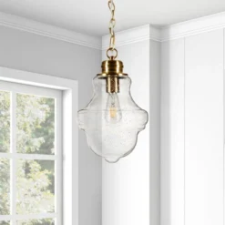 Annie 9.13" Wide Pendant With Glass Shade In Brass/Seeded -office furniture sale c16b9844a98393b58d687e521f63ac9213