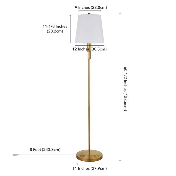 Emerson 60" Tall Floor Lamp With Fabric Shade In Brass/White 3 Emerson 60" Tall Floor Lamp With Fabric Shade In Brass/White - Image 3